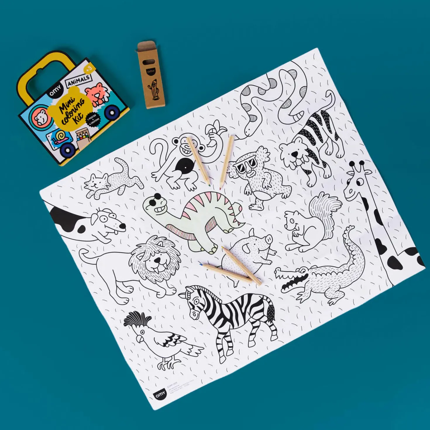 Mini Pocket Animales para colorear + 4 lápices · OMY