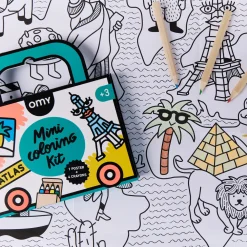 Mini Pocket Atlas para colorear + 4 lápices · OMY