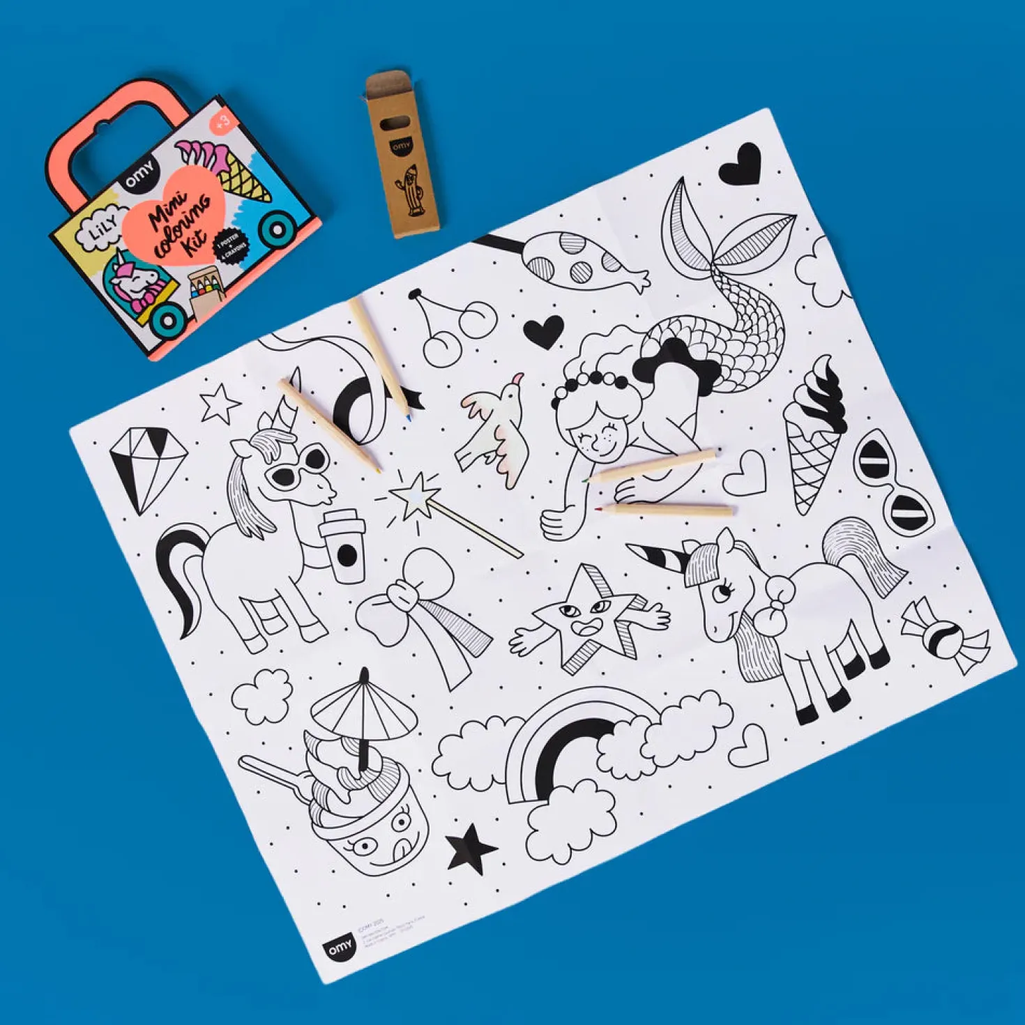 Mini Pocket Unicornio para colorear + 4 lápices · OMY