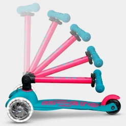 Patinete Mini Deluxe Plegable Neón LED · Aqua /Fucsia