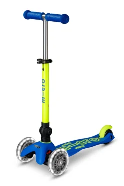 Patinete Mini Deluxe Plegable Neón LED · Azul/Amarillo