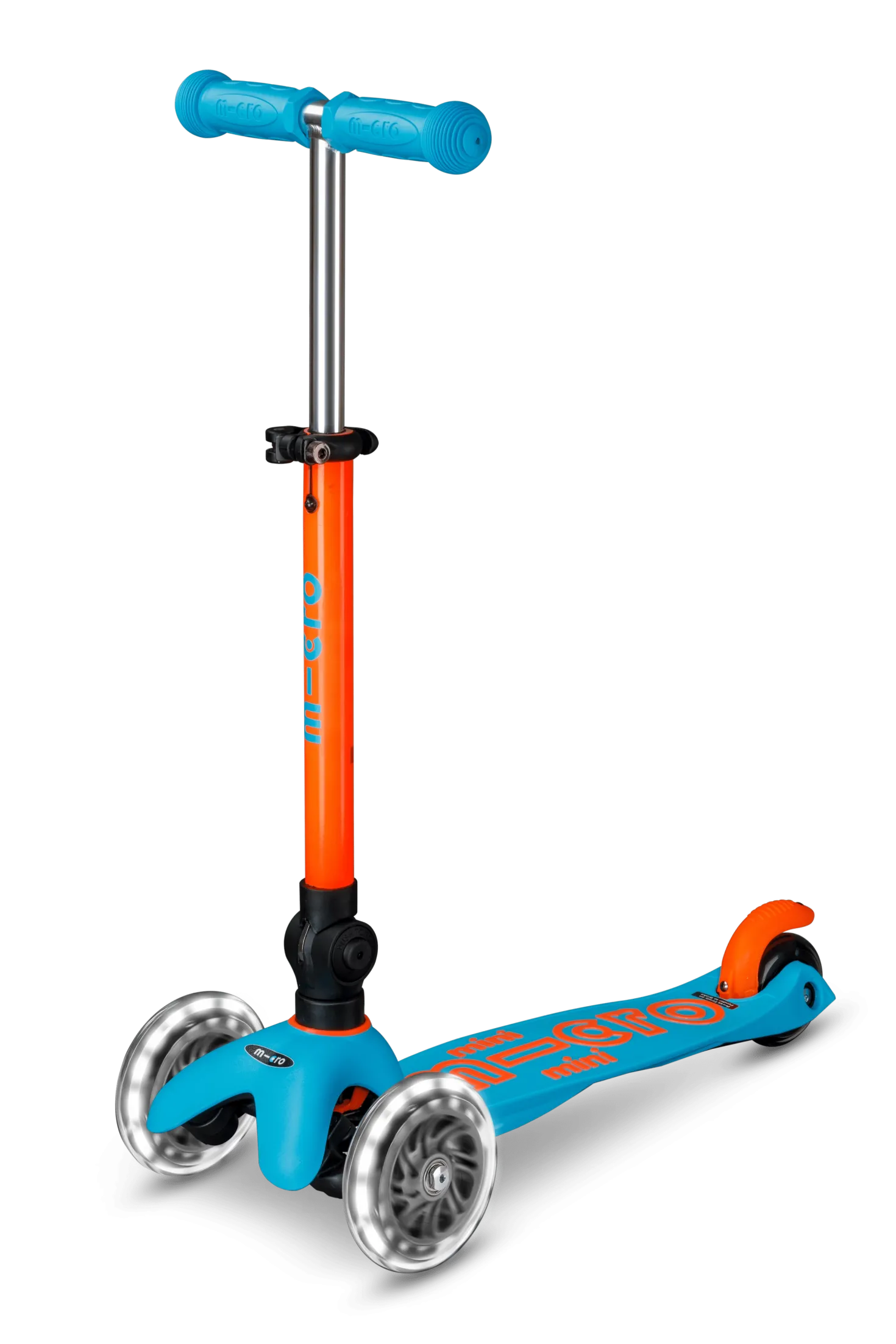 Patinete Mini Deluxe Plegable Neón LED · Azul/Naranja