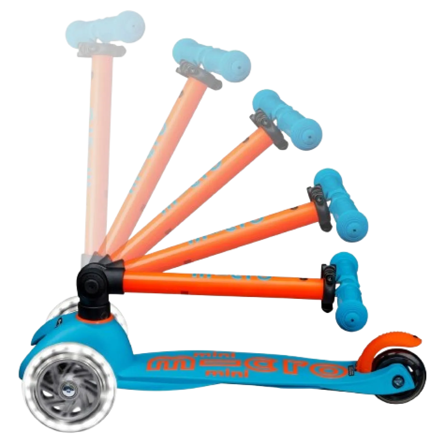 Patinete Mini Deluxe Plegable Neón LED · Azul/Naranja