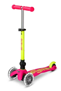 Patinete Mini Deluxe Plegable Neón LED · Rosa/Amarillo
