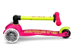 Patinete Mini Deluxe Plegable Neón LED · Rosa/Amarillo