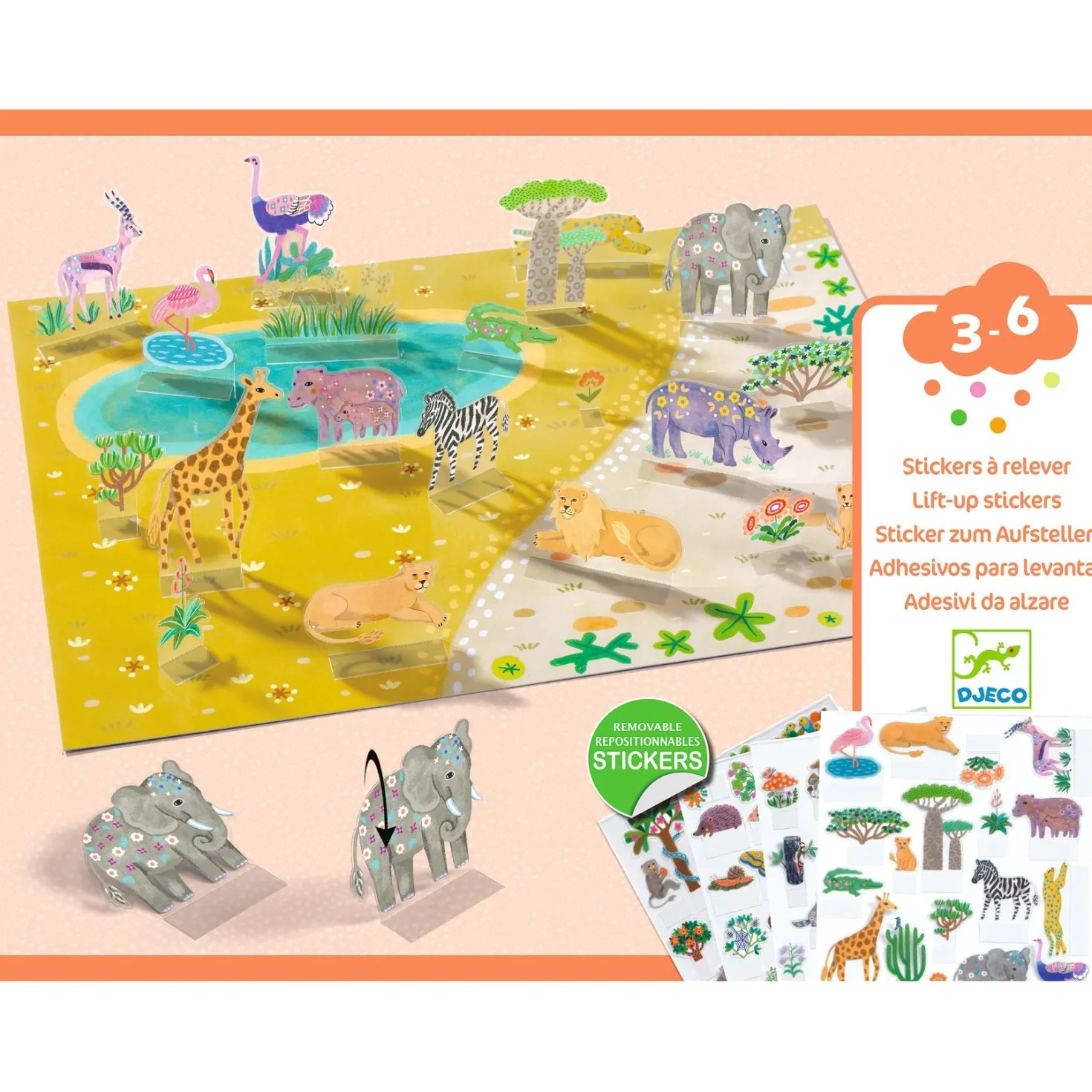 Pegatinas reposicionables Animales · Djeco